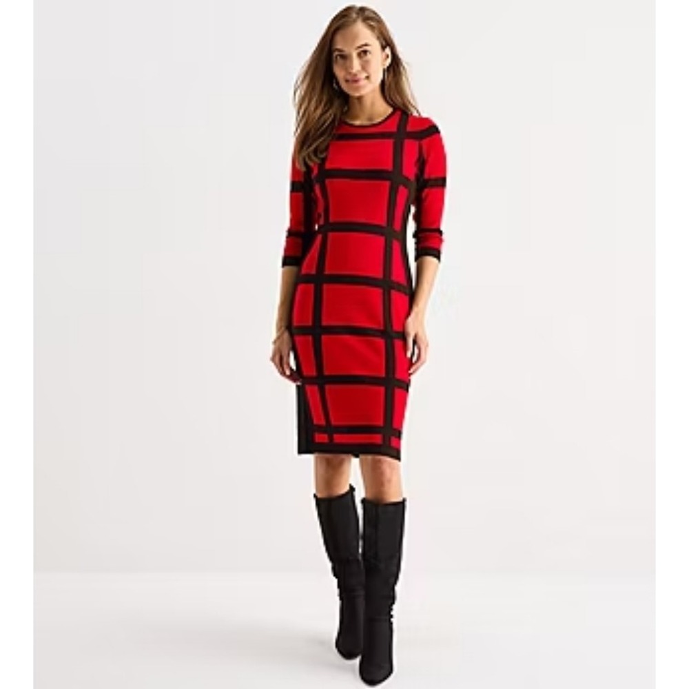 Danny and Nicole Mod Revival Sweater Dress 60s Revival 3/4 Sleeve Windowpane S